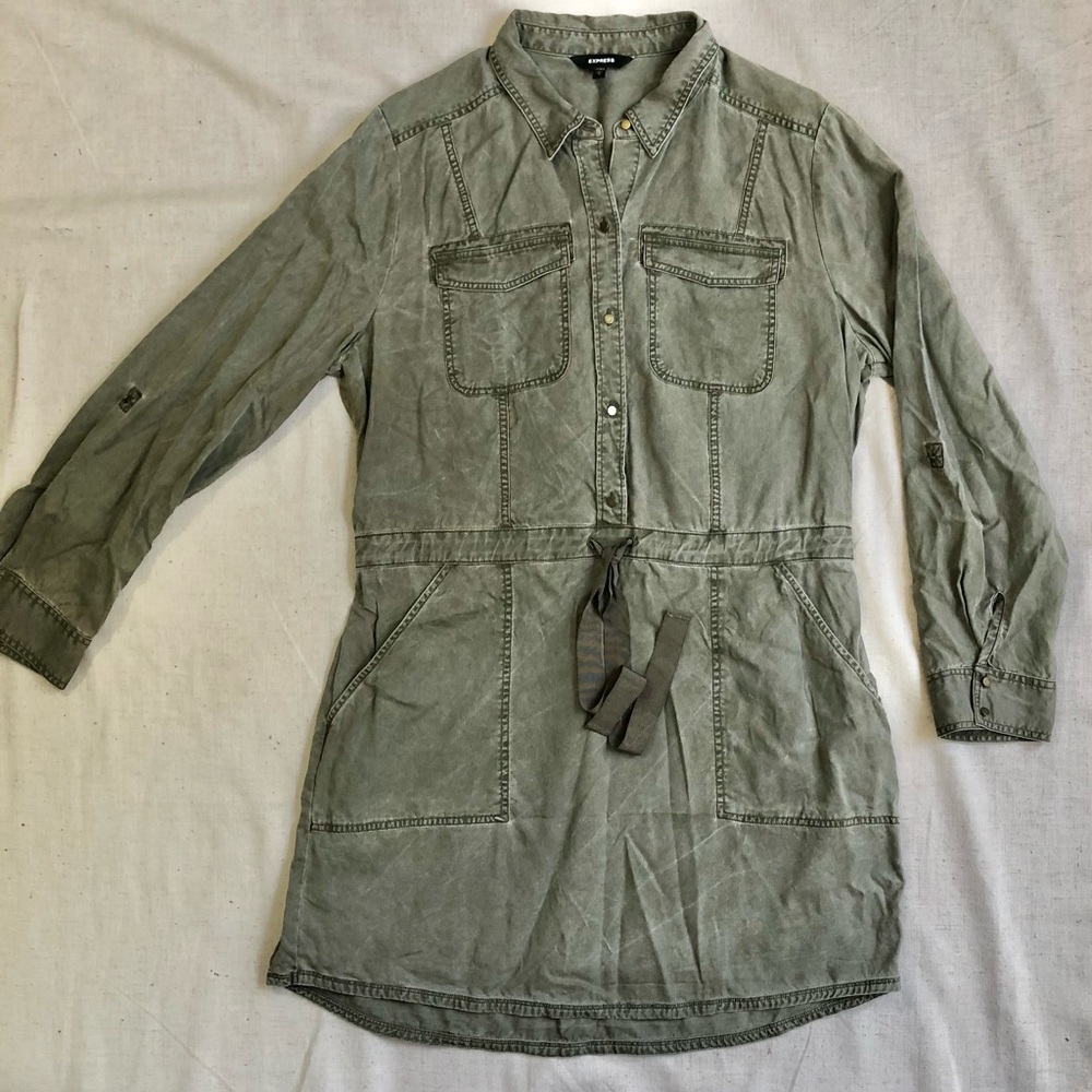 Express long sleeve button down green mini dress